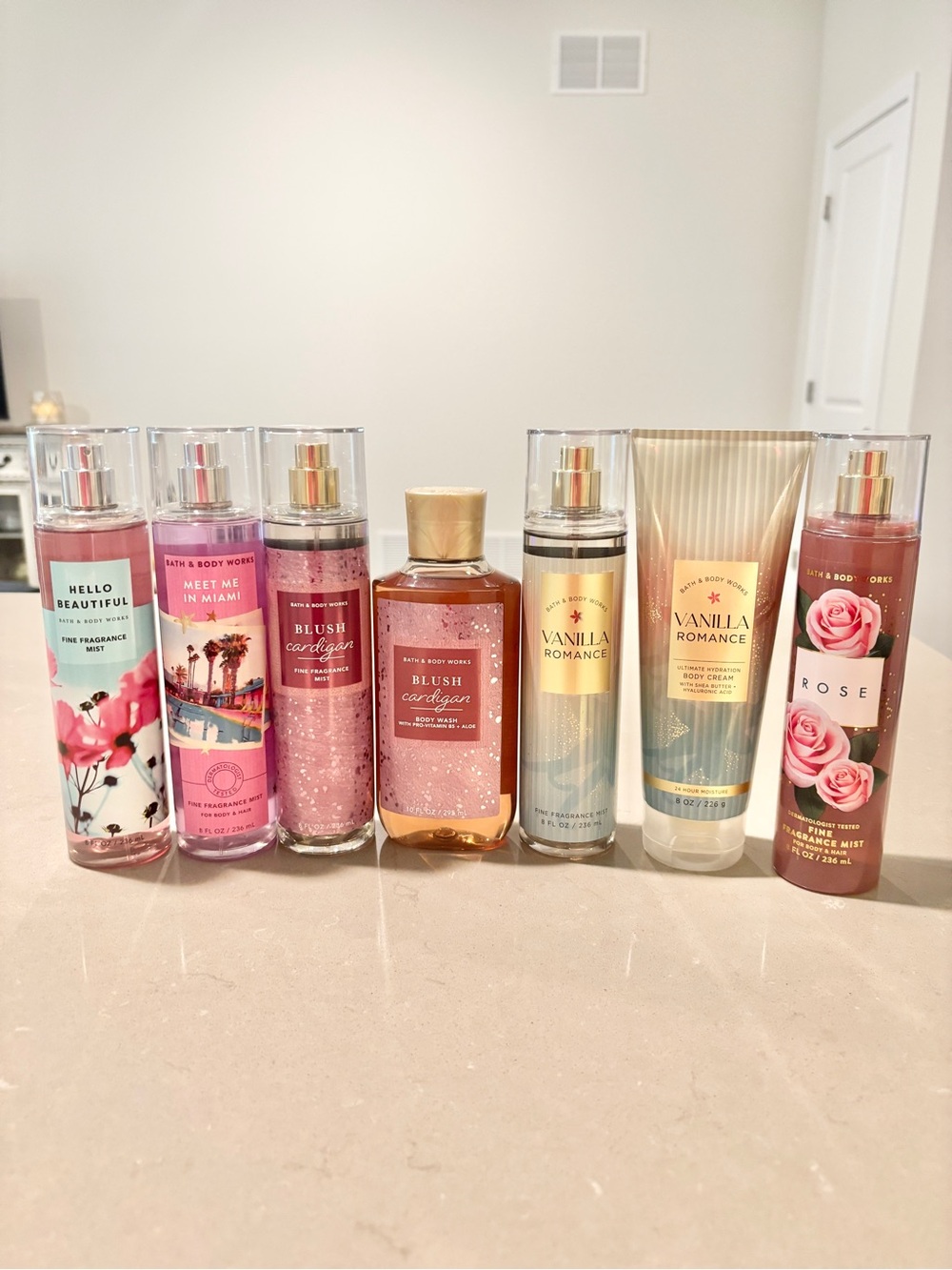 Bath & Body Works Hello Beautiful Meet Me Miami Blush Vanilla Rose 7 Pc Bundle